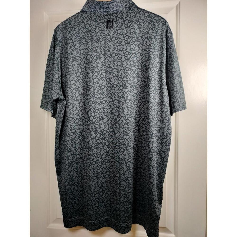 FootJoy FJ Men's Large Gray Floral Lisle Golf Polo Shirt Performance Trophy Logo - Picture 2 of 10